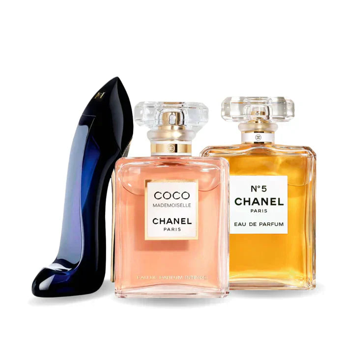 Kit de 3 perfumes GOOD GIRL, COCO MADEMOISELLE y Chanel Nº5 100 ml