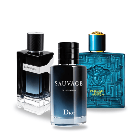 Kit de 3 perfumes Dior Sauvage, Yves Saint Laurent Y Men y Versace Eros 100 ml