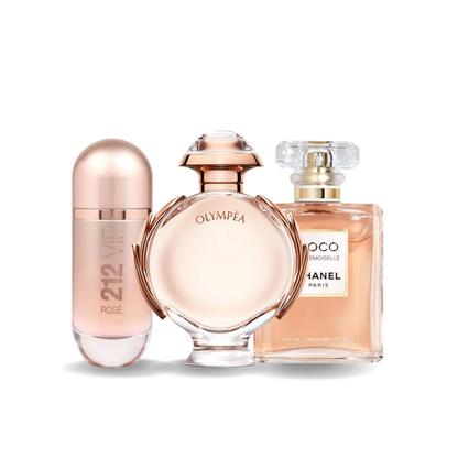 Kit de 3 Perfumes Carolina Herrera 212 VIP ROSÉ, Paco Rabanne OLYMPÉA y Chanel COCO MADEMOISELLE (Eau de Parfum) – 100 ml
