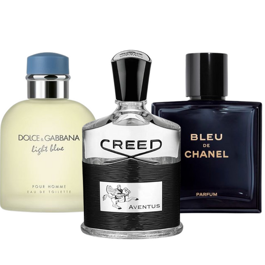 Kit de 3 perfumes Bleu de Chanel, Creed Aventus y Light Blue Dolce & Gabbana 100 ml